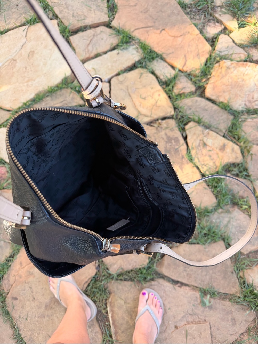 Michael Kors Black Leather Tote with Light Beige Straps - Picture 6 of 7